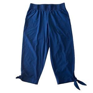 T by Talbots Petite Activewear Cropped Tie Bottom Pants In Navy Size P (PXS)